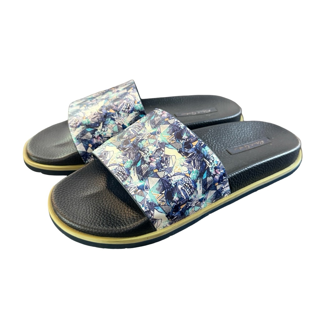 Robert Graham Slide Sandals Mens 9 Black Abstract Geometric Graphic RGF5215